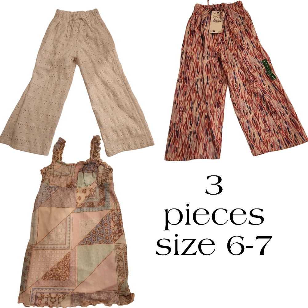 3 pieces size 6-7   2 Zara pants  and art class dress